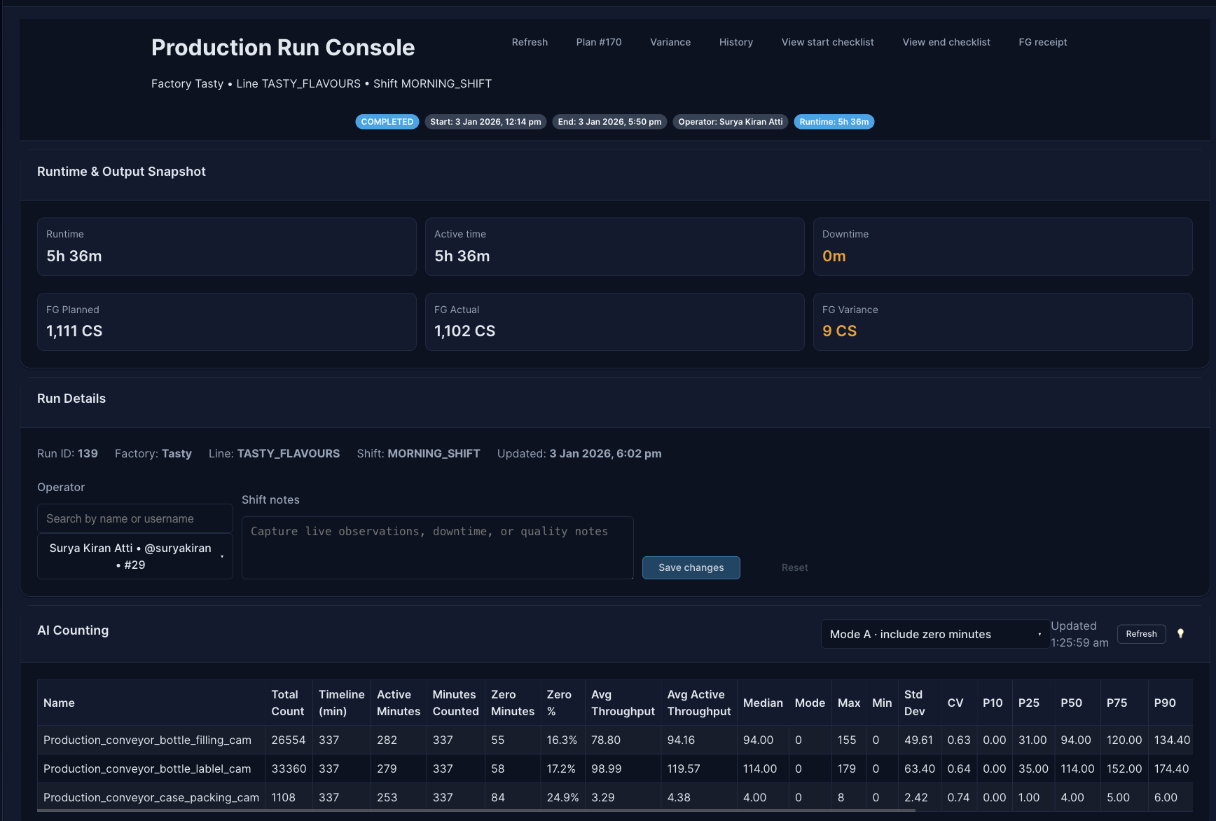Production Run Console